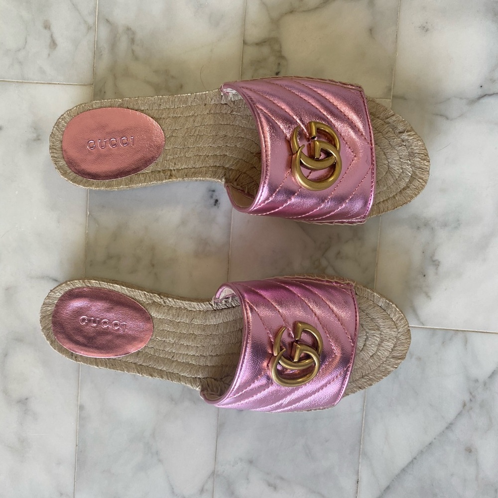 💞GUCCI metallic espadrille slides $590 - Picture 6 of 8